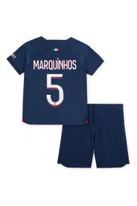 Paris Saint-Germain Marquinhos #5 Jalkapallovaatteet Lasten Kotipeliasu 2023-24 Lyhythihainen (+ Lyhyet housut)